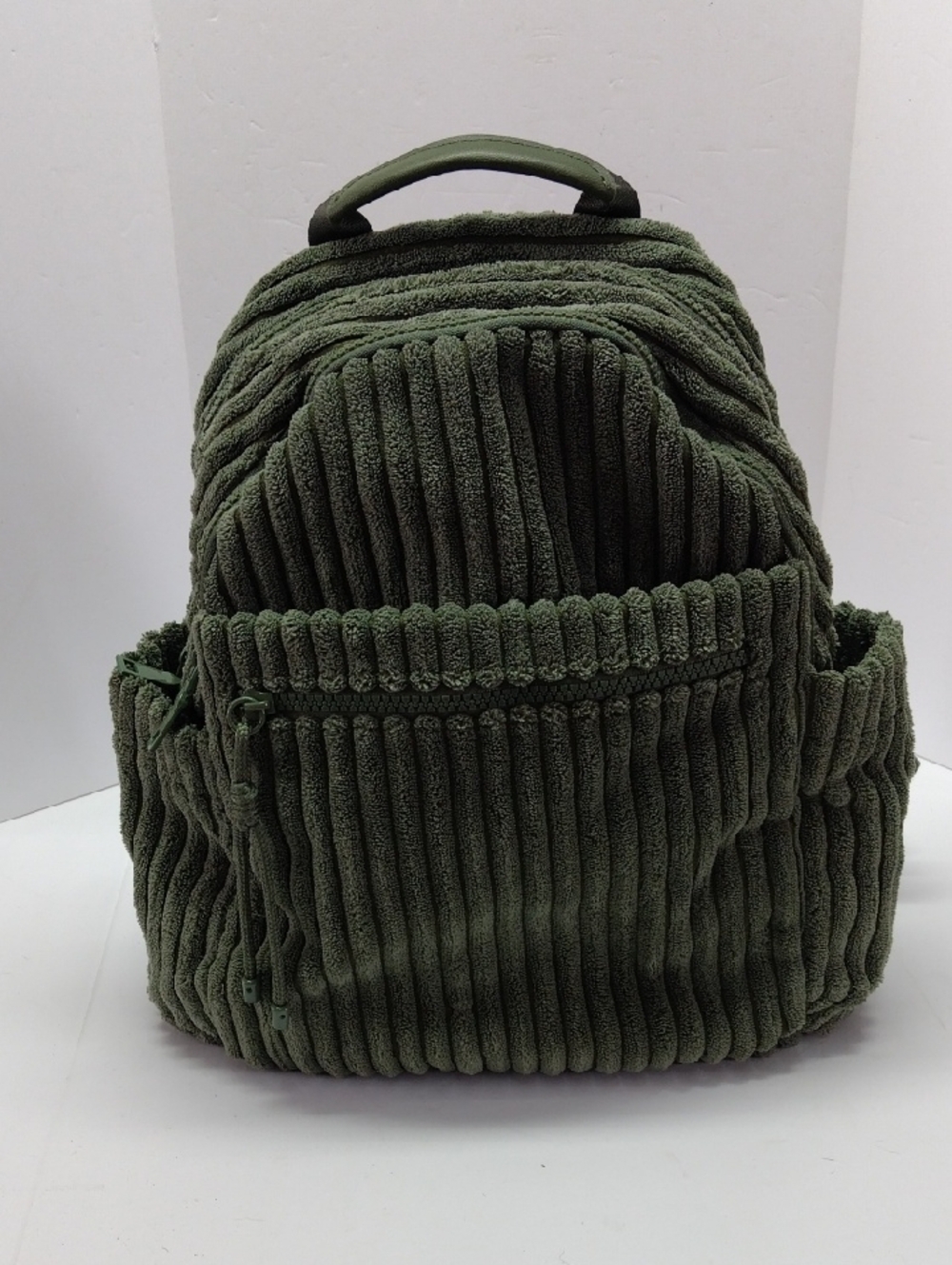 Cordaroy Plush Ribbed Olive Green Backpack